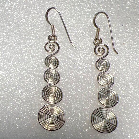 Sterling Silver Earrings 2.5" Spiral Dangle Celtic Swirl Galaxy Artisan Made - Picture 5 of 6